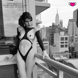 Bodysuit with Cutouts & Strappy Open Back - Raven #20300 - StyleWanderlustUSA