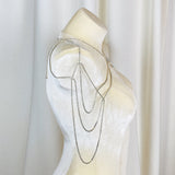 Layered Crystal Shoulder Chain, Body Jewelry, Wedding Shoulder Necklace - Imogene #30055 - StyleWanderlustUSA