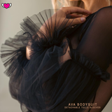Black See Thru Bodysuit with Cut-Out Front & Detachable Tulle Sleeves - Ava #20296 - StyleWanderlustUSA