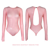 See Thru Fishnet Mesh Backless Thong Bodysuit with Long Sleeves - Anastasia #40002 - StyleWanderlustUSA