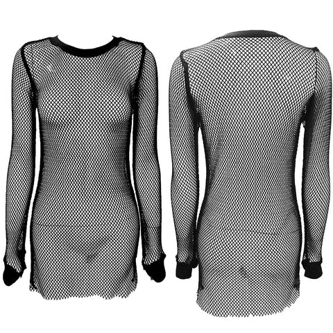Fishnet See Thru Mesh Mini Dress with Long Sleeves - Willow #40007 - StyleWanderlustUSA