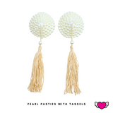 White Pearl & Crystal Pasties with Tassels / Burlesque Pasties / Fancy Nipple Pasties / Wedding Nipple Pasties #30338