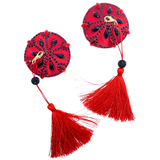 Red & Black Beaded Pasties with Detachable Tassels / Burlesque Nipple Covers / Fancy Decorative Nipple Pasties #30337