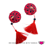 Red & Black Beaded Pasties with Detachable Tassels / Burlesque Nipple Covers / Fancy Decorative Nipple Pasties #30337