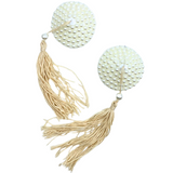 White Pearl & Crystal Pasties with Tassels / Burlesque Pasties / Fancy Nipple Pasties / Wedding Nipple Pasties #30338