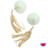 White Pearl & Crystal Pasties with Tassels / Burlesque Pasties / Fancy Nipple Pasties / Wedding Nipple Pasties #30338