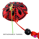 Red & Black Beaded Pasties with Detachable Tassels / Burlesque Nipple Covers / Fancy Decorative Nipple Pasties #30337