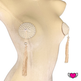 White Pearl & Crystal Pasties with Tassels / Burlesque Pasties / Fancy Nipple Pasties / Wedding Nipple Pasties #30338
