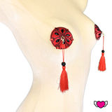 Red & Black Beaded Pasties with Detachable Tassels / Burlesque Nipple Covers / Fancy Decorative Nipple Pasties #30337