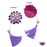 Purple Beaded Pasties with Detachable Tassels / Burlesque Nipple Covers / Fancy Decorative Nipple Pasties #30313