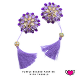 Purple Beaded Pasties with Detachable Tassels / Burlesque Nipple Covers / Fancy Decorative Nipple Pasties #30313