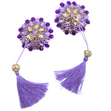 Purple Beaded Pasties with Detachable Tassels / Burlesque Nipple Covers / Fancy Decorative Nipple Pasties #30313