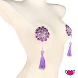 Purple Beaded Pasties with Detachable Tassels / Burlesque Nipple Covers / Fancy Decorative Nipple Pasties #30313