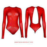 See Thru Fishnet Mesh Backless Thong Bodysuit with Long Sleeves - Anastasia #40002 - StyleWanderlustUSA