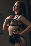 Black Tulle Body Harness with Collar Set / Romantic Flirty Lingerie /  #20244 Angelique & Tulle Suspender Belt Colette #20240 - StyleWanderlustUSA