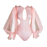 Soft Mesh Bodysuit with Balloon Sleeves - Celine#20267 - StyleWanderlustUSA
