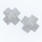 Cross Crystal Pasties Silver Tone / Burlesque Nipple Pasties / Crystal Encrusted Nipple Pasties #30316 - StyleWanderlustUSA
