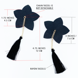 Black Vegan Leather Flower Pasties with Tassels / Burlesque Nipple Covers #30306 - StyleWanderlustUSA