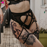 High Waist Mesh Thong with Cutouts & Harness Set - Jacqueline #20260 Black, Red, Sakura Pink, Nude - StyleWanderlustUSA