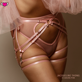 High Waist Mesh Thong with Cutouts & Harness Set - Jacqueline #20260 Black, Red, Sakura Pink, Nude - StyleWanderlustUSA