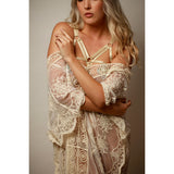 Lace Boho Sheer Kimono / Wedding Robe / Bohemian Lace Kimono - Lila #20279 - StyleWanderlustUSA