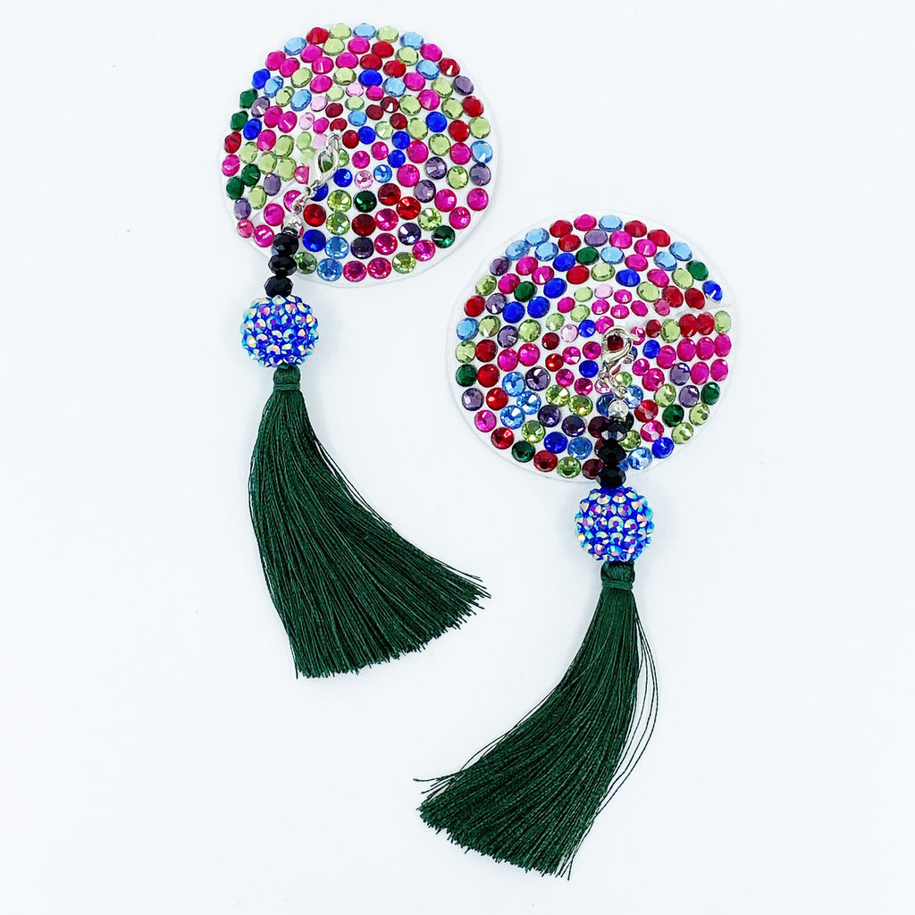 Multicolor Beaded Pasties with Tassels / Burlesque Nipple Covers / Fancy  Decorative Nipple Pasties #30310