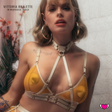 Triangle Bralette in See Thru Mesh with Body Harness & Detachable Collar - Vittoria #20285 - StyleWanderlustUSA