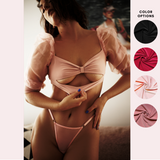 Crop Top with Sweetheart Neck, Puff Sleeves & Underboob Cutout - Sabine #20262 - StyleWanderlustUSA