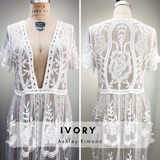 Romantic Boho Sheer Lace Kimono / Wedding Robe / Bohemian Lace Kimono - Ashley #20278 - StyleWanderlustUSA