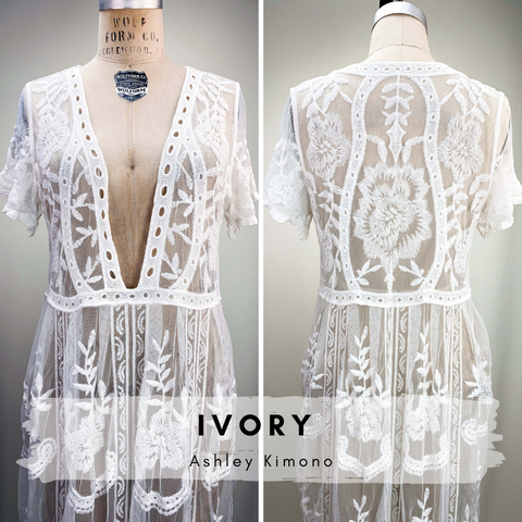 Romantic Boho Sheer Lace Kimono / Wedding Robe / Bohemian Lace Kimono - Ashley #20278 - StyleWanderlustUSA